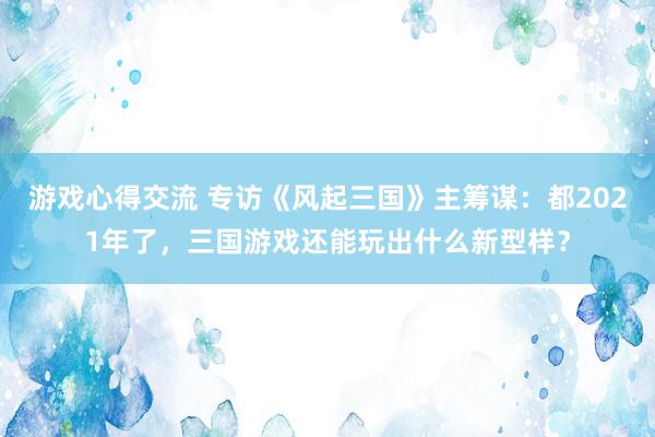 游戏心得交流 专访《风起三国》主筹谋：都2021年了，三国游戏还能玩出什么新型样？