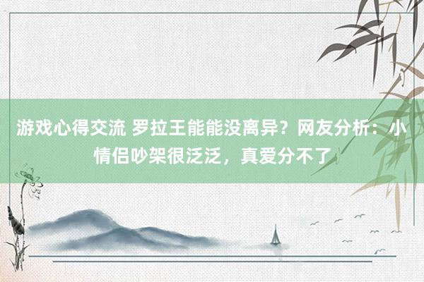 游戏心得交流 罗拉王能能没离异？网友分析：小情侣吵架很泛泛，真爱分不了