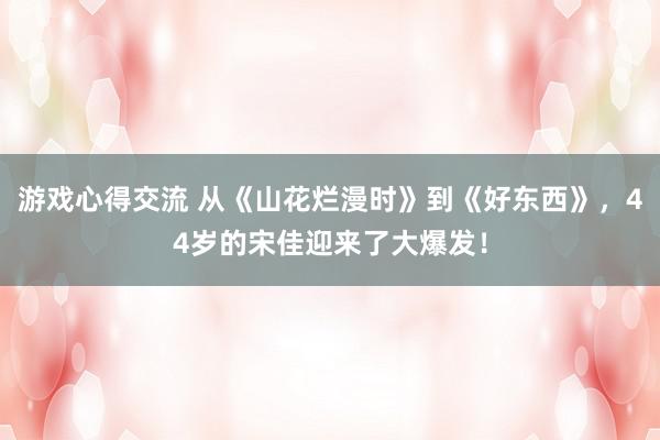 游戏心得交流 从《山花烂漫时》到《好东西》，44岁的宋佳迎来了大爆发！