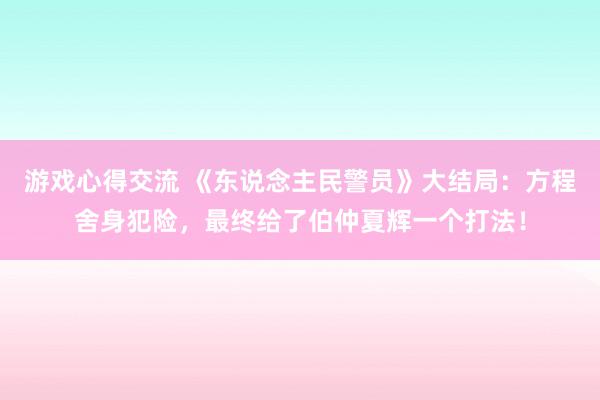 游戏心得交流 《东说念主民警员》大结局：方程舍身犯险，最终给了伯仲夏辉一个打法！